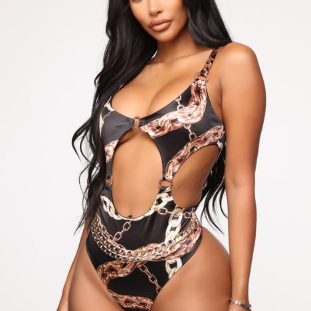 Chained To The Sea Swimsuit - Black cut out 1piece